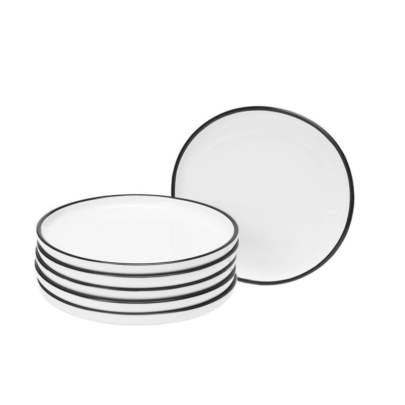 BonNoces 6-inch Small Porcelain Appetizer Plates, White with Black Edges Dinner Side Dishes Serving Plate, Dessert, Salad, Snacks Plate, Set of 6 - Image 1